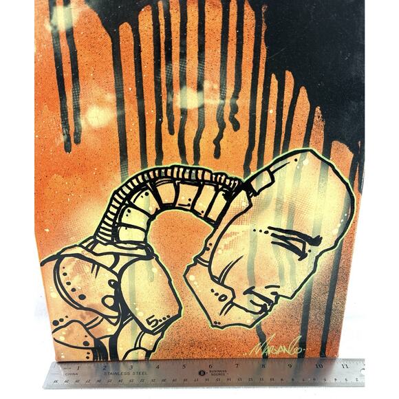 Matt Marsango Down Original Acrylic Spray Paint Robot Figure 11x14 Canvas Signed - Picture 3 of 5